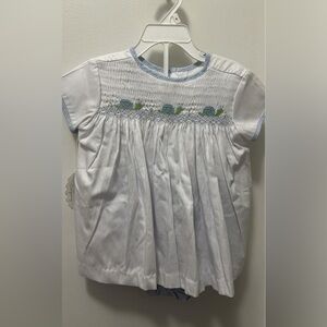 White and Blue Smocked Diaper Set